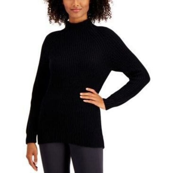Style & Co Petite Cotton Funnel-Neck Sweater Deep Black PS - Picture 1 of 1